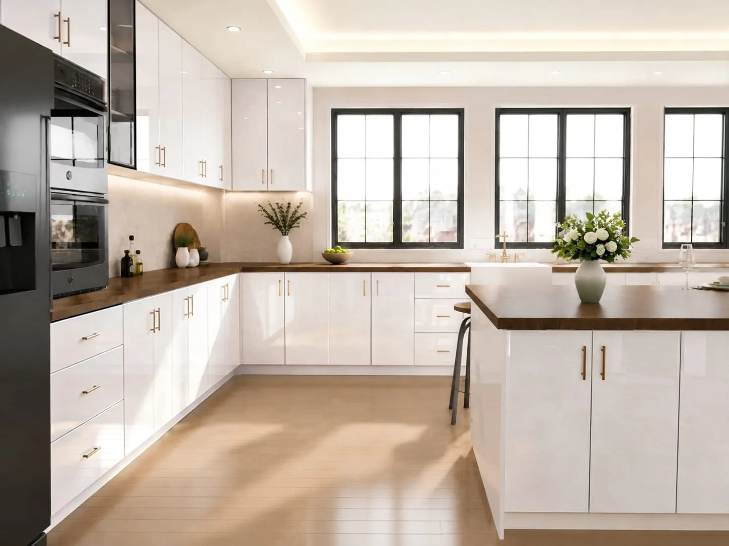 Euro frameless glossy white kitchen cabinet