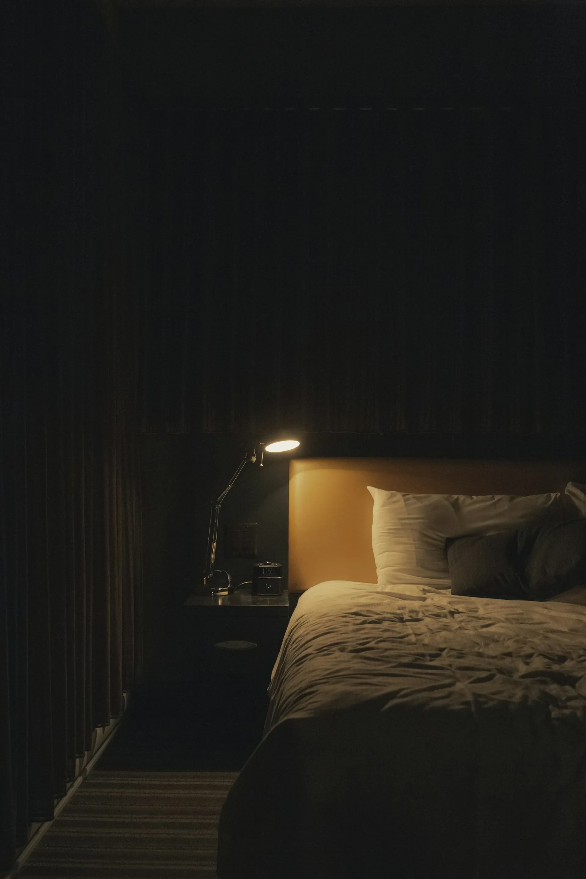 Warm ambient lighting in a bedroom at night